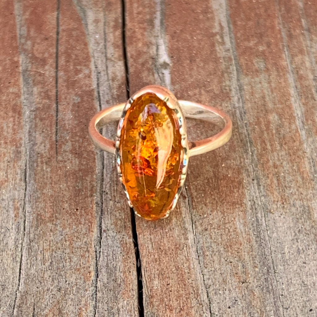 Amber & Silver Ring